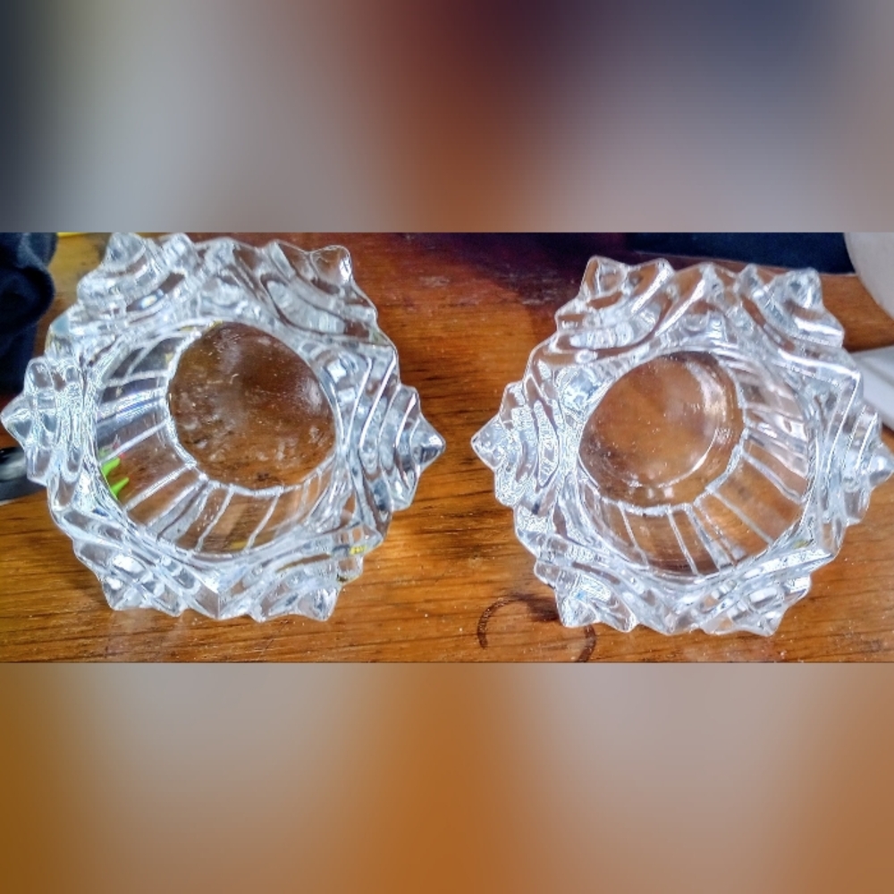 Pair Of Elegant,Vintage, Crystal Candle Holders,Snowflake,Prism Effect